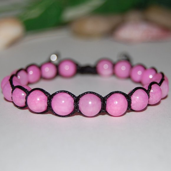 Pink Bracelet,Pink Gemstone 8mm Beads,Drawstring Bracelet,Pink Shamballa Bracele - Picture 1 of 3